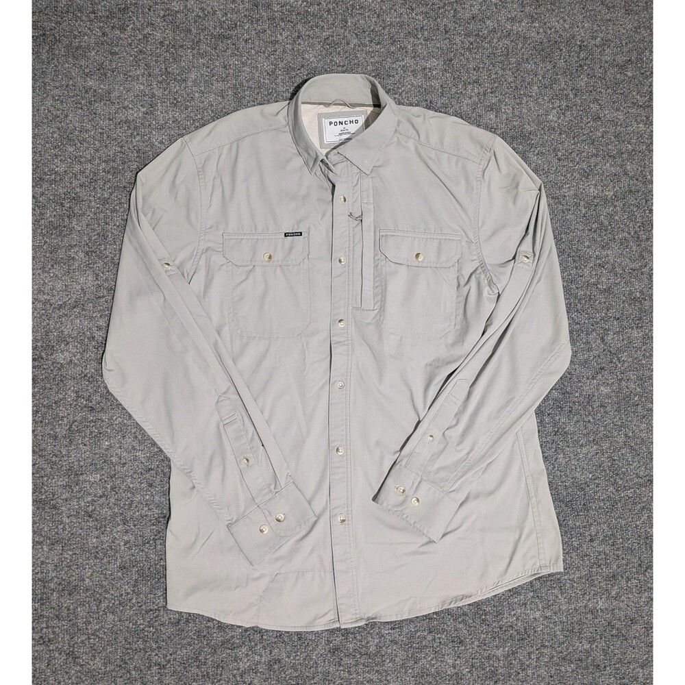 Performance Long-Sleeve Button-Down Shirt in Light Gray